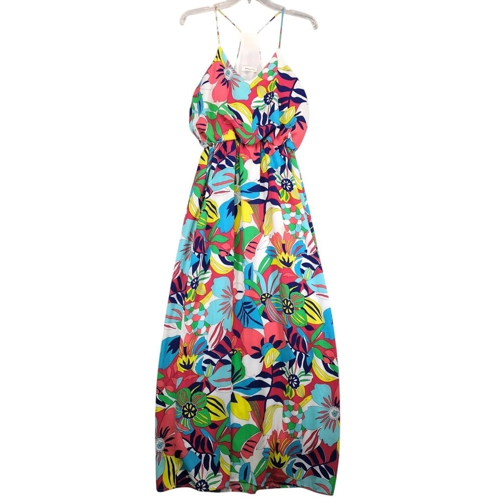 Newbury Kustom Multicolor Tropical Floral Maxi Dress Sz S Made USA Resort Cruise